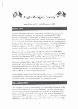 Anglo-Malagasy Society Newsletter: No. 58 (December 2007)