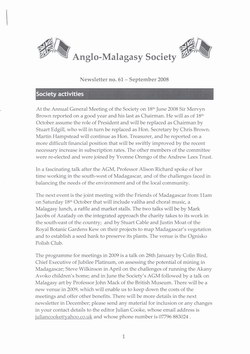 Anglo-Malagasy Society Newsletter: No. 61 (September 2008)
