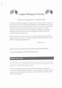 Anglo-Malagasy Society Newsletter: No. 61A: Charity News Supplement (November 2008)