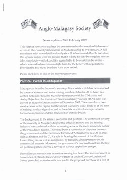 Anglo-Malagasy Society Newsletter: No. 62B: News Update (28th February 2009)