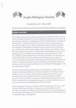 Anglo-Malagasy Society Newsletter: No. 63 (March 2009)