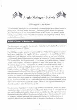 Anglo-Malagasy Society Newsletter: No. 63A: News Update (April 2009)