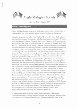 Anglo-Malagasy Society Newsletter: No. 64A: News Update (August 2009)