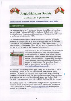 Anglo-Malagasy Society Newsletter: No. 65 (September 2009)