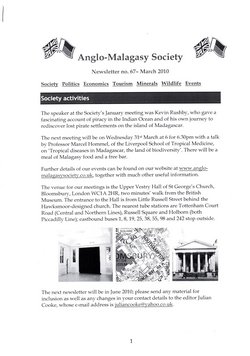 Anglo-Malagasy Society Newsletter: No. 67 (March 2010)