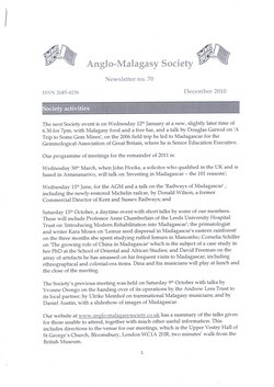 Anglo-Malagasy Society Newsletter: No. 70 (December 2010)