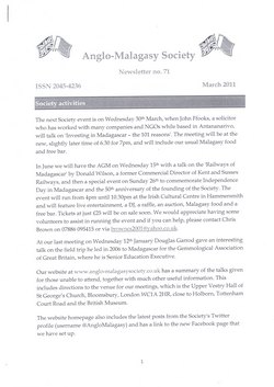 Anglo-Malagasy Society Newsletter: No. 71 (March 2011)