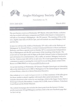 Anglo-Malagasy Society Newsletter: No. 71 (March 2011)