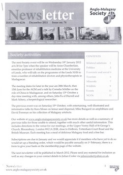Anglo-Malagasy Society Newsletter: No. 74 (December 2011)