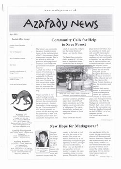 Azafady News: April 2003