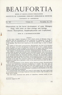 Observations on the Larval Development of some Malagasy frogs, with Notes on their Ecology and Biology (Anura: Dyscophinae, Scaphiophryninae and Cophylinae)