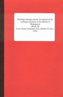 Marriage Amongst Equals: An Analysis of the Marriage Ceremony of the Merina of Madagascar