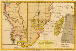 Carte du Canal de Mosambique: contenant l'Isle de Madagascar avec les Côtes d'Afrique, depuis le Cap de Bonne Esperance jusqu'a Melinde