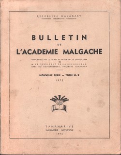 Bulletin de l'Académie Malgache: Nouvelle Serie: Tome LI: 2