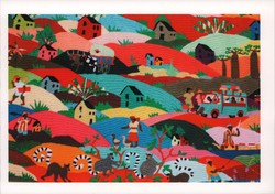 Embroidered tapestry depicting typical scenes of rural Malagasy life