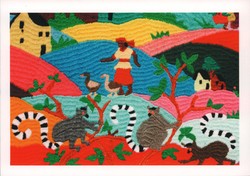 Embroidered tapestry depicting typical scenes of rural Malagasy life