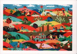 Embroidered tapestry depicting typical scenes of rural Malagasy life