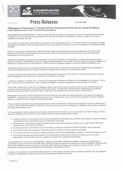 'Madagascar Declaration' Focuses African Development Policies On Value Of Nature: Protecting Biodiversity Crucial To Sustainable Development