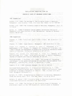 Publications Resulting from the Crocodile Caves of Ankarana Expeditions