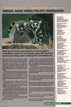 Take Action – Campaign Update: Mineral Sands Mining Project, Madagascar: Earth Matters, Summer 1995