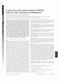 A Giant Frog with South American Affinities from the Late Cretaceous of Madagascar