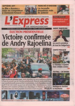 L'Express de Madagascar: No 7238; Mercredi 9 janvier 2019
