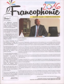 Francophonie 2016: Numéro 3; Mardi 22 novembre 2016