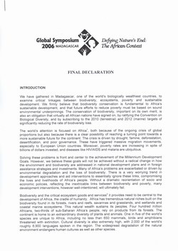 Final Declaration: Global Symposium 2006: Defying Nature's End: The African Context