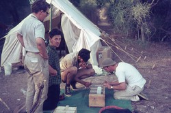 Examining zoological specimens at the campsite