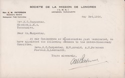 Letter of appointment of members to the Inter-Missionary Committee: May 3rd, 1956