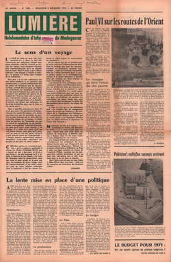 Lumière: Hebdomadaire d'Information de Madagascar: No. 1803 – Dimanche 6 Décembre 1970