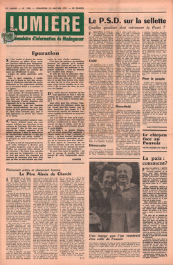 Lumière: Hebdomadaire d'Information de Madagascar: No. 1808 – Dimanche 10 Janvier 1970