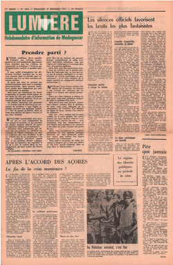 Lumière: Hebdomadaire d'Information de Madagascar: No. 1856 – Dimanche 19 Décembre 1971