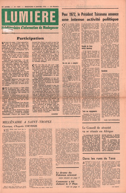Lumière: Hebdomadaire d'Information de Madagascar: No. 1859 – Dimanche 9 Janvier 1972