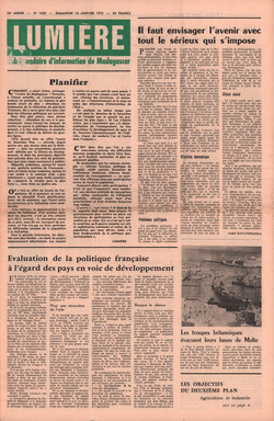 Lumière: Hebdomadaire d'Information de Madagascar: No. 1860 – Dimanche 16 Janvier 1972