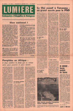 Lumière: Hebdomadaire d'Information de Madagascar: No. 1862 – Dimanche 30 Janvier 1972