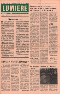Lumière: Hebdomadaire d'Information de Madagascar: No. 1863 – Dimanche 6 Février 1972