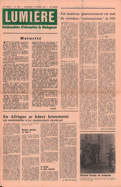 Lumière: Hebdomadaire d'Information de Madagascar: No. 1864 – Dimanche 13 Février 1972