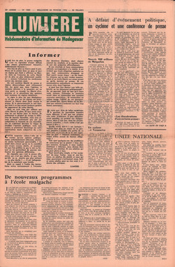 Lumière: Hebdomadaire d'Information de Madagascar: No. 1865 – Dimanche 20 Février 1972