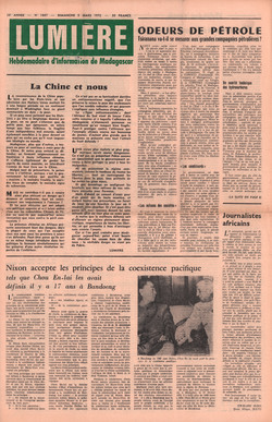 Lumière: Hebdomadaire d'Information de Madagascar: No. 1867 – Dimanche 5 Mars 1972