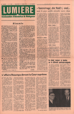 Lumière: Hebdomadaire d'Information de Madagascar: No. 1869 – Dimanche 19 Mars 1972