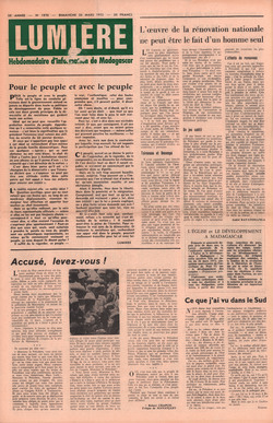 Lumière: Hebdomadaire d'Information de Madagascar: No. 1870 – Dimanche 26 Mars 1972