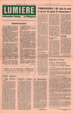 Lumière: Hebdomadaire d'Information de Madagascar: No. 1871 – Dimanche 2 Avril 1972