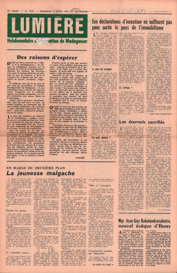 Lumière: Hebdomadaire d'Information de Madagascar: No. 1872 – Dimanche 9 Avril 1972