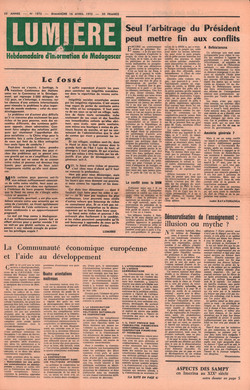Lumière: Hebdomadaire d'Information de Madagascar: No. 1873 – Dimanche 16 Avril 1972