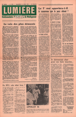 Lumière: Hebdomadaire d'Information de Madagascar: No. 1874 – Dimanche 23 Avril 1972
