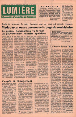 Lumière: Hebdomadaire d'Information de Madagascar: No. 1878 – Dimanche 21 Mai 1972