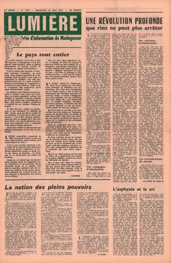 Lumière: Hebdomadaire d'Information de Madagascar: No. 1879 – Dimanche 28 Mai 1972
