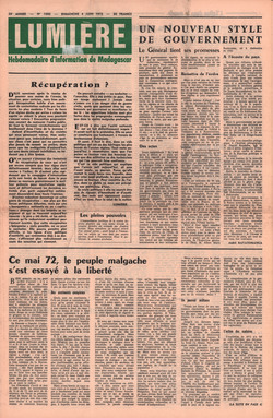 Lumière: Hebdomadaire d'Information de Madagascar: No. 1880 – Dimanche 4 Juin 1972