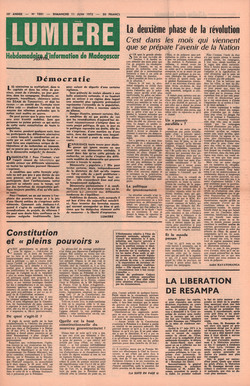 Lumière: Hebdomadaire d'Information de Madagascar: No. 1881 – Dimanche 11 Juin 1972